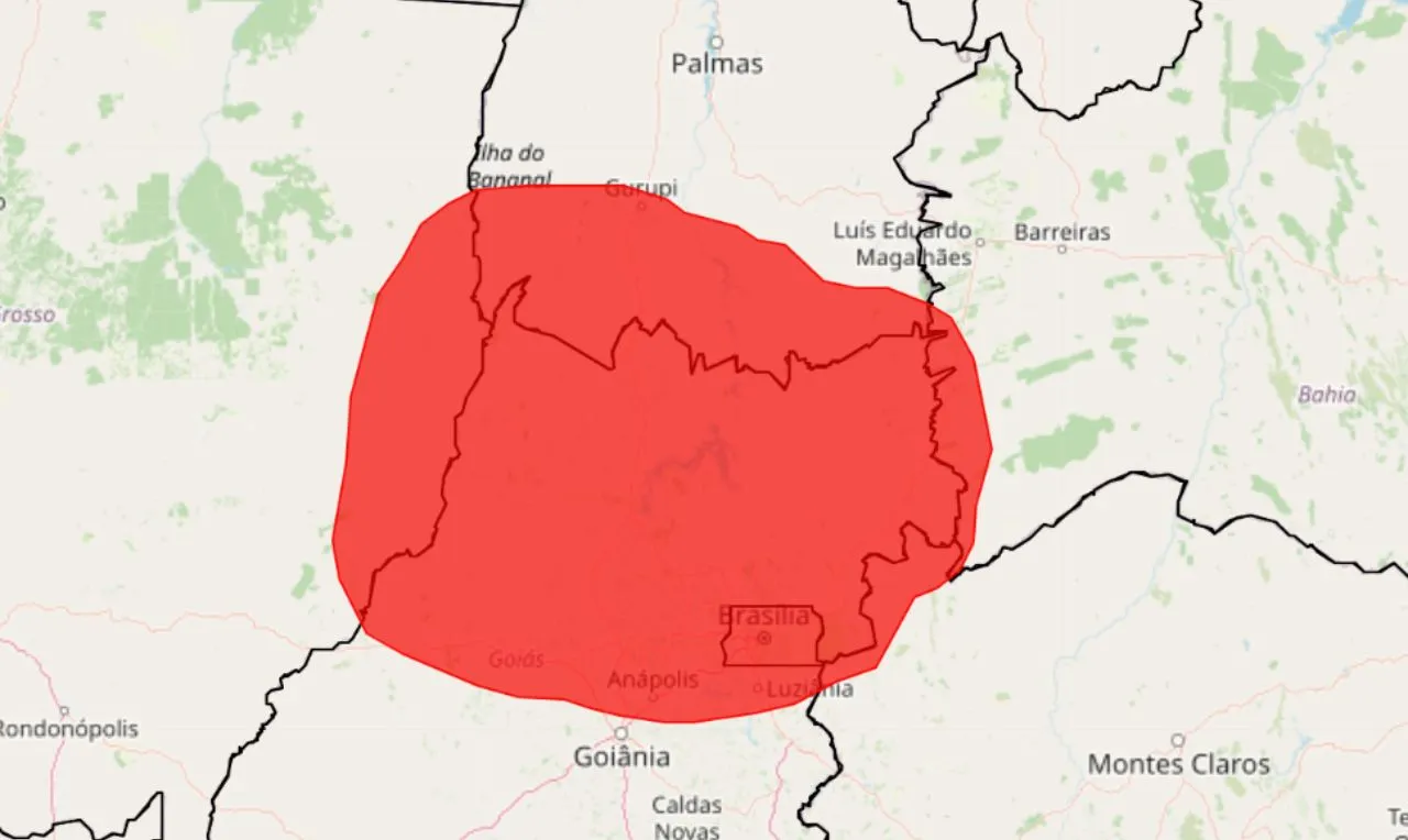 O mapa mostra as áreas em alerta para baixa umidade